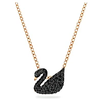 Swan pendant, Swan, Small, Black, Rose gold-tone plated by SWAROVSKI