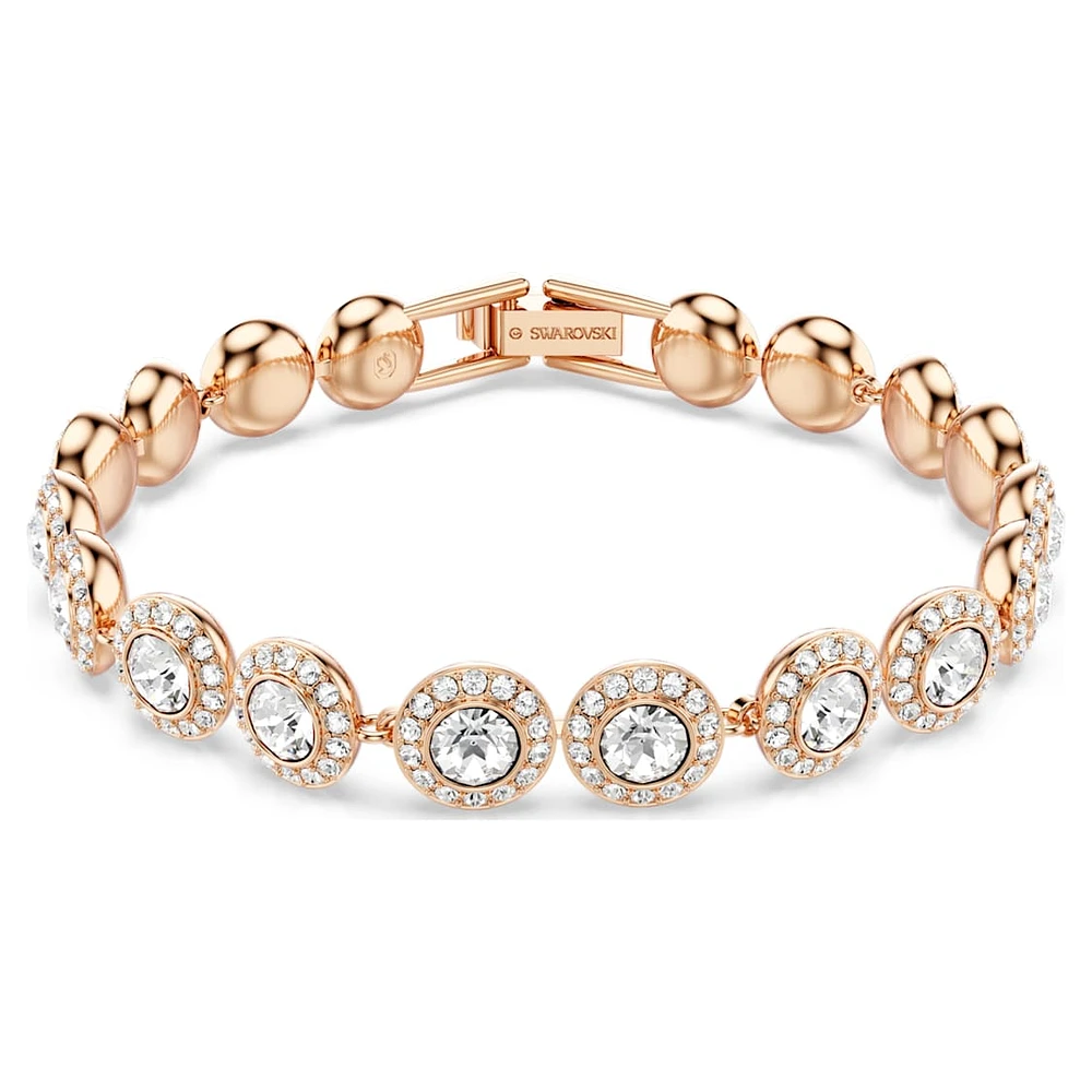 Angelic Tennis bracelet, Round cut, Pavé, Medium, White, Rose gold-tone plated by SWAROVSKI