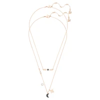 Symbolica necklace, Set (2), Moon and star, Black, Rose gold-tone plated by SWAROVSKI