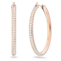 Stone hoop earrings, Pavé, Large, White, Rose gold-tone plated by SWAROVSKI