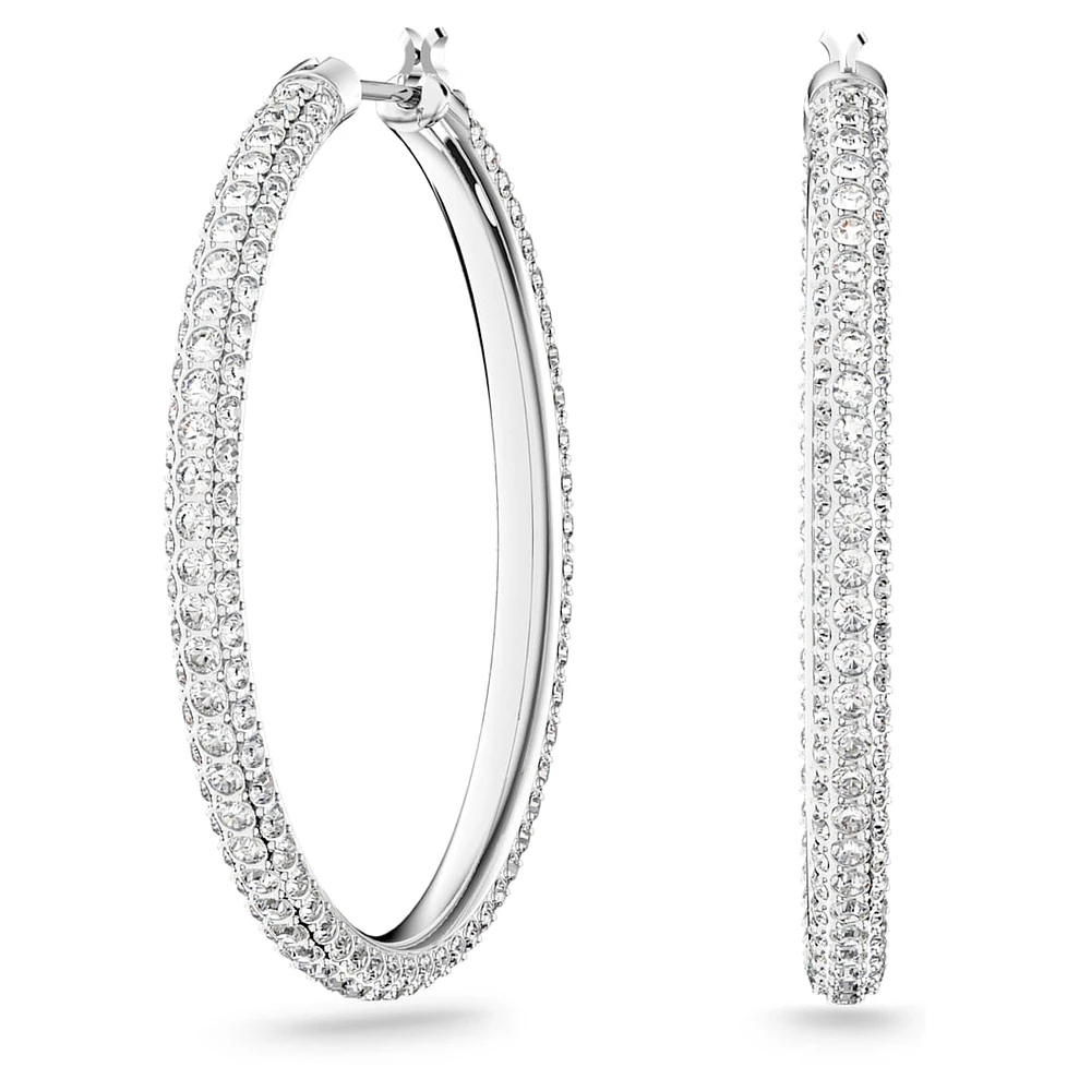 Stone hoop earrings, Pavé, Large, White