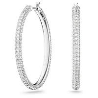 Stone hoop earrings, Pavé, Large, White