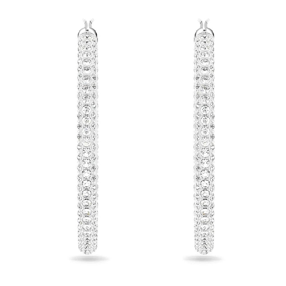 Stone hoop earrings, Pavé, Large, White