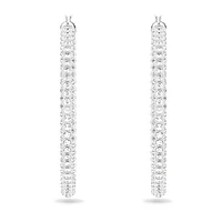 Stone hoop earrings, Pavé, Large, White