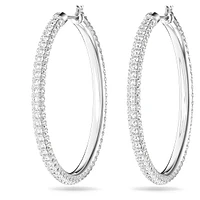 Stone hoop earrings, Pavé, Large, White