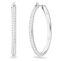 Stone hoop earrings, Pavé, Large, White