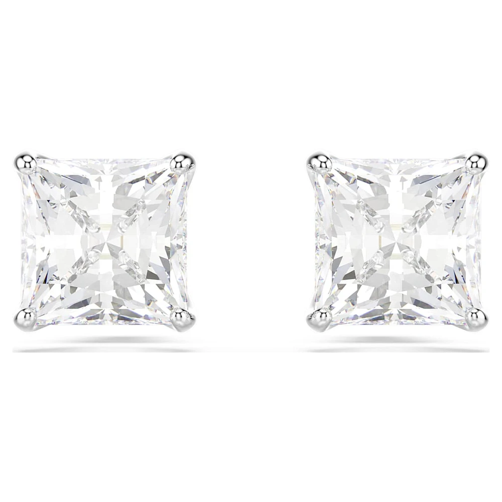 Attract stud earrings, Square cut, White, Rhodium plated by SWAROVSKI