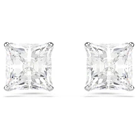 Attract stud earrings, Square cut, White, Rhodium plated by SWAROVSKI