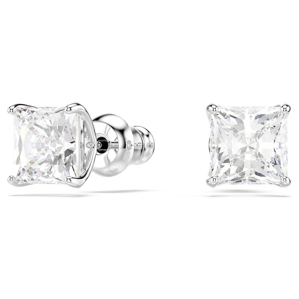 Attract stud earrings, Square cut, White, Rhodium plated by SWAROVSKI