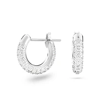 Stone hoop earrings, Pavé, Small, White, Rhodium plated by SWAROVSKI