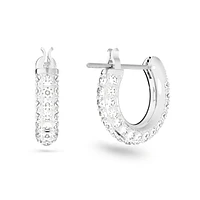 Stone hoop earrings, Pavé, Small, White, Rhodium plated by SWAROVSKI