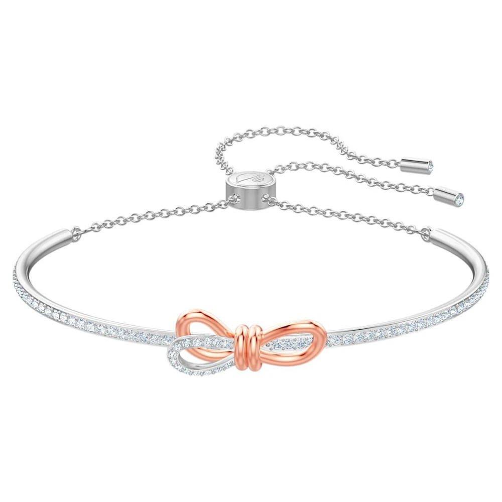 Lifelong Bow bangle, Bow, White, Mixed metal finish by SWAROVSKI