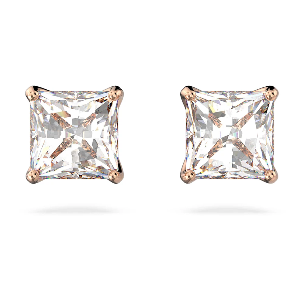 Attract stud earrings, Square cut, Small, White, Rose gold-tone plated by SWAROVSKI
