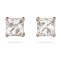 Attract stud earrings, Square cut, Small, White, Rose gold-tone plated by SWAROVSKI