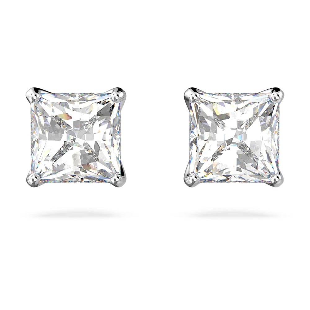 Attract stud earrings, Square cut, White, Rhodium plated by SWAROVSKI