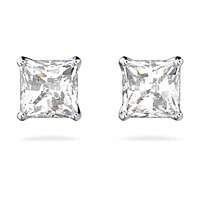 Attract stud earrings, Square cut, White, Rhodium plated by SWAROVSKI