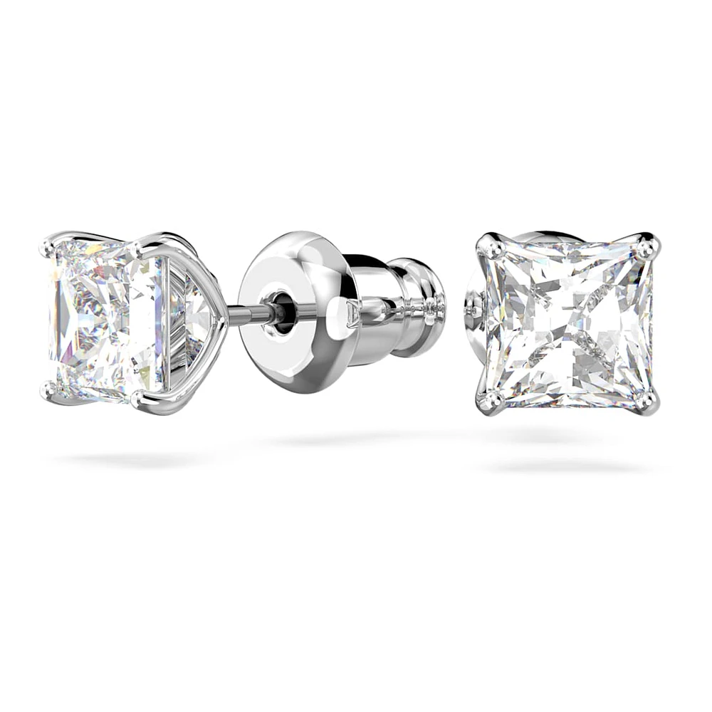 Attract stud earrings, Square cut, White, Rhodium plated by SWAROVSKI