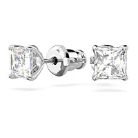 Attract stud earrings, Square cut, White, Rhodium plated by SWAROVSKI