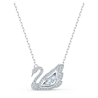 Dancing Swan necklace, Swan, White, Rhodium plated by SWAROVSKI