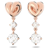 Lifelong Heart drop earrings, Heart, White, Rose gold-tone plated by SWAROVSKI