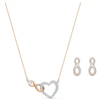 Swarovski Infinity set, Infinity and heart, White, Mixed metal finish by SWAROVSKI