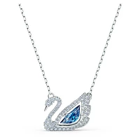 Dancing Swan necklace, Swan, Blue, Rhodium plated by SWAROVSKI