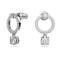 Attract hoop earrings, Round cut, White, Rhodium plated by SWAROVSKI
