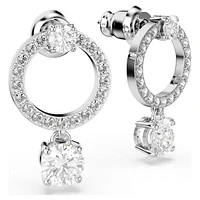 Attract hoop earrings, Round cut, White, Rhodium plated by SWAROVSKI