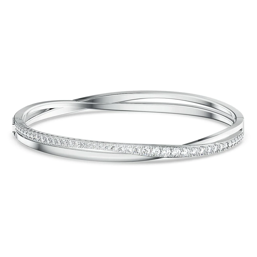Twist bangle, White, Rhodium plated by SWAROVSKI