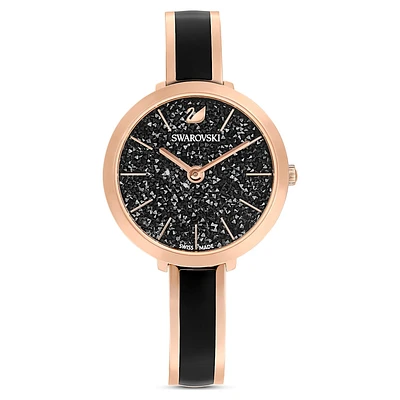 Crystalline delight watch, Swiss Made, Metal bracelet, Black, Rose gold-tone finish by SWAROVSKI
