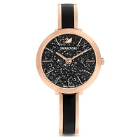 Crystalline delight watch, Swiss Made, Metal bracelet, Black, Rose gold-tone finish by SWAROVSKI