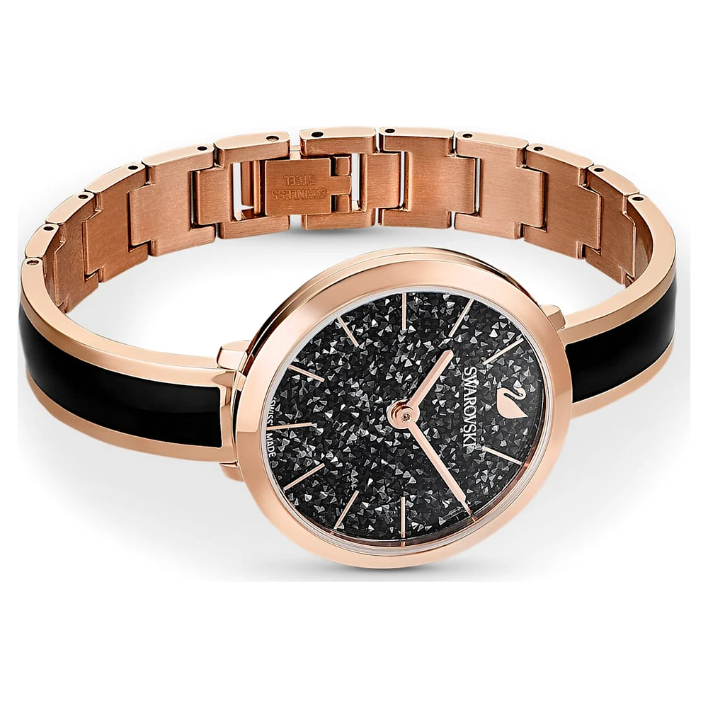 Crystalline delight watch, Swiss Made, Metal bracelet, Black, Rose gold-tone finish by SWAROVSKI