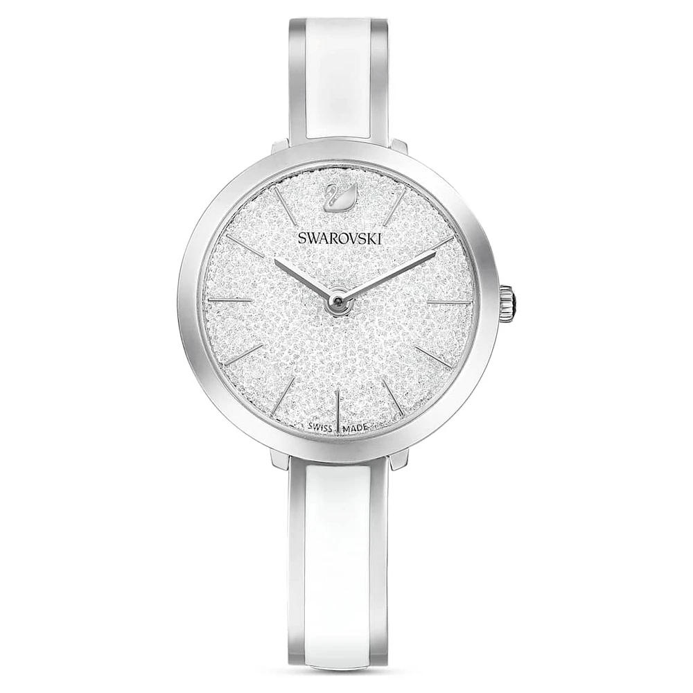 Crystalline delight watch, Swiss Made, Metal bracelet, White, Stainless steel by SWAROVSKI
