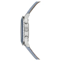 Octea lux chrono watch, Swiss Made, Leather strap, Blue, Stainless steel by SWAROVSKI