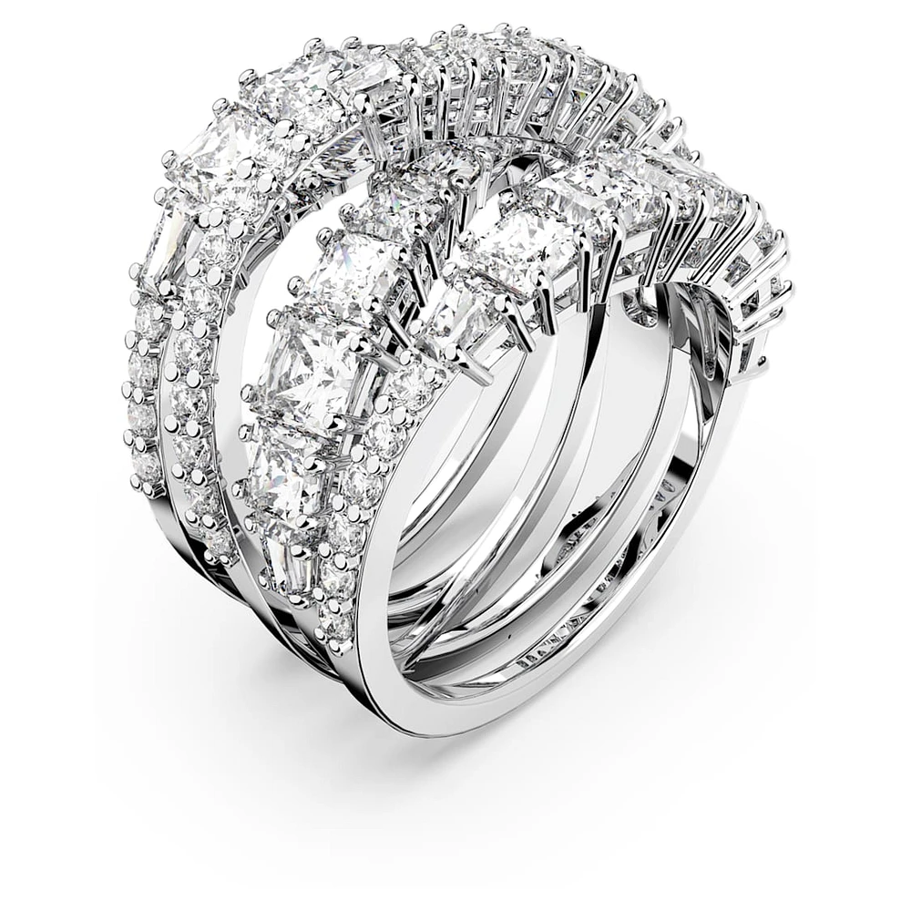 Twist Wrap ring, Mixed cuts, White, Rhodium plated by SWAROVSKI