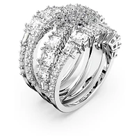 Twist Wrap ring, Mixed cuts, White, Rhodium plated by SWAROVSKI