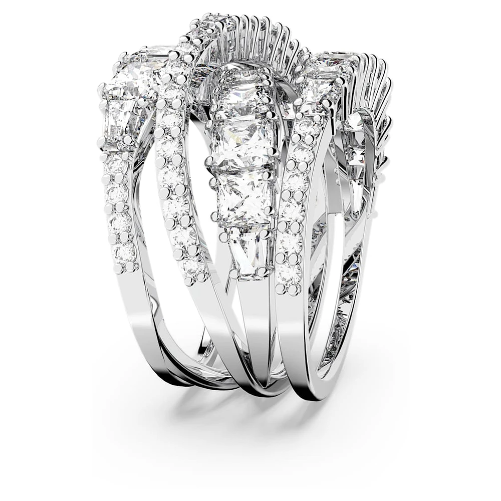 Twist Wrap ring, Mixed cuts, White, Rhodium plated by SWAROVSKI
