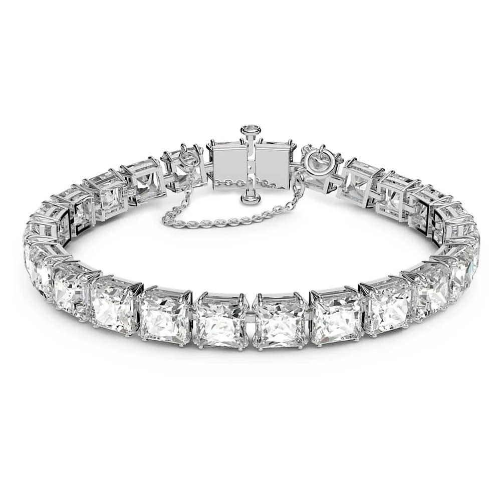 Millenia bracelet, Square cut, Small, White, Rhodium plated by SWAROVSKI