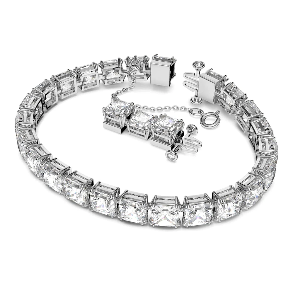 Millenia bracelet, Square cut, Small, White, Rhodium plated by SWAROVSKI