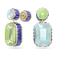 Orbita drop earrings, Asymmetrical design, Octagon cut, Multicoloured, Gold-tone plated by SWAROVSKI