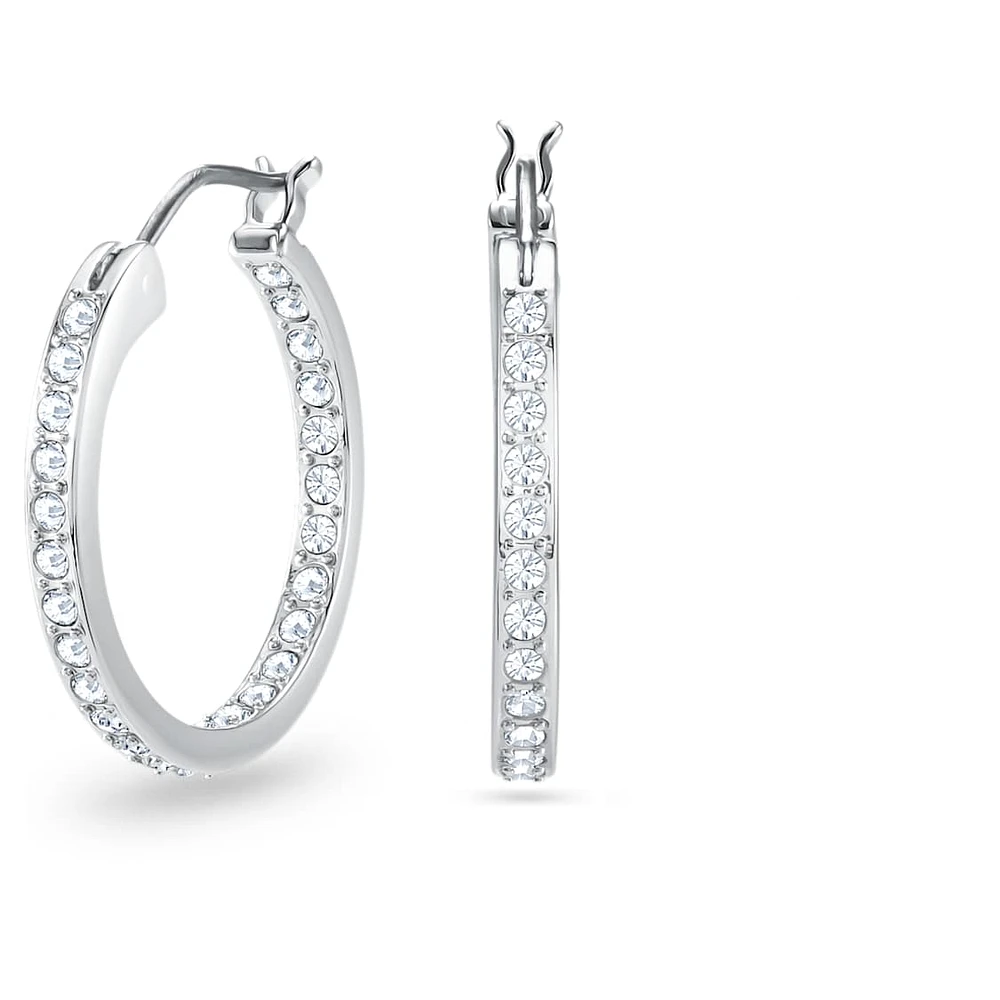 Sommerset hoop earrings, White, Rhodium plated by SWAROVSKI