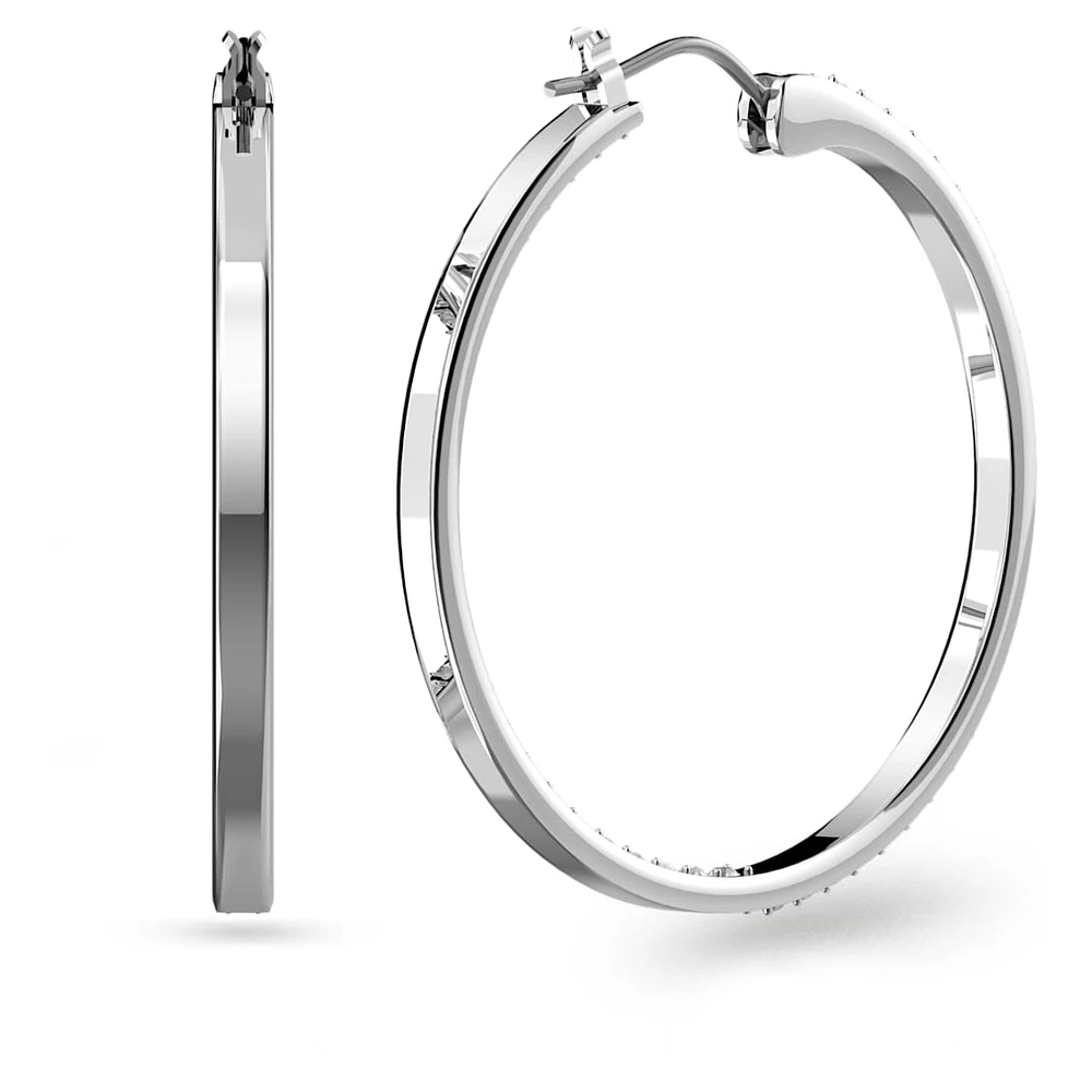 Sommerset hoop earrings, White, Rhodium plated by SWAROVSKI