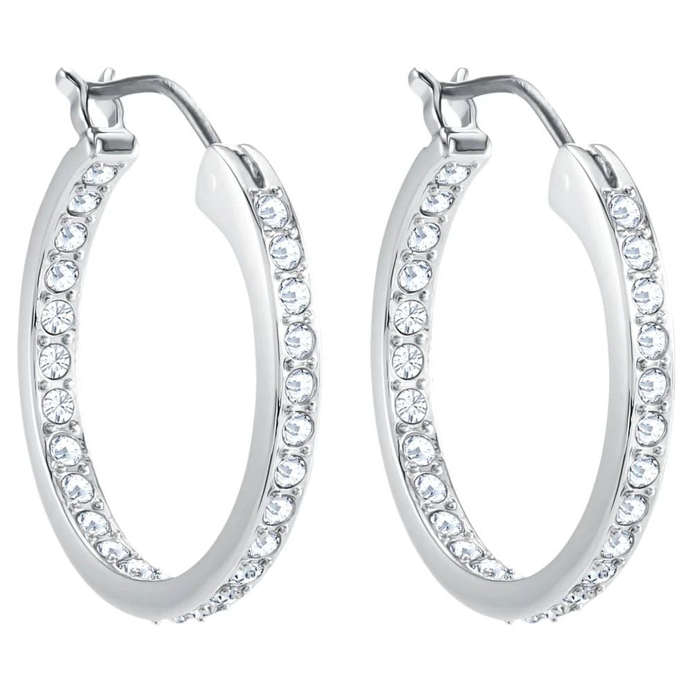 Sommerset hoop earrings, White, Rhodium plated by SWAROVSKI