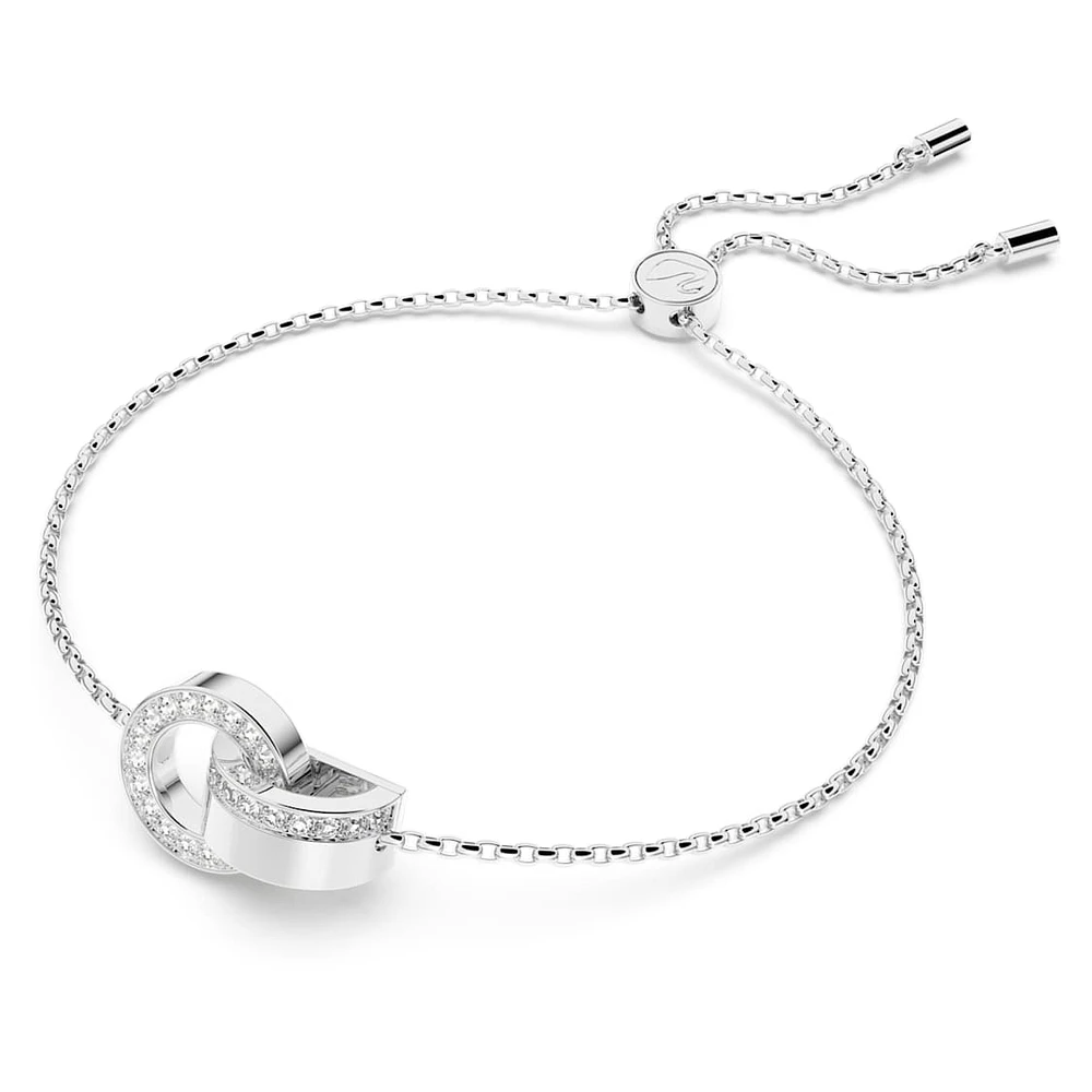 Hollow bracelet, Interlocking loop, White, Rhodium plated by SWAROVSKI