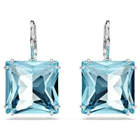 Millenia drop earrings, Square cut, Blue, Rhodium plated by SWAROVSKI