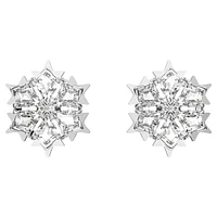 Magic stud earrings, Snowflake, White, Rhodium plated by SWAROVSKI