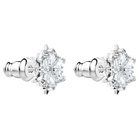 Magic stud earrings, Snowflake, White, Rhodium plated by SWAROVSKI