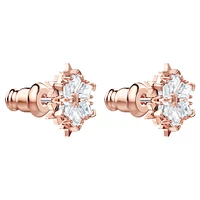Magic stud earrings, Snowflake, White, Rose gold-tone plated by SWAROVSKI