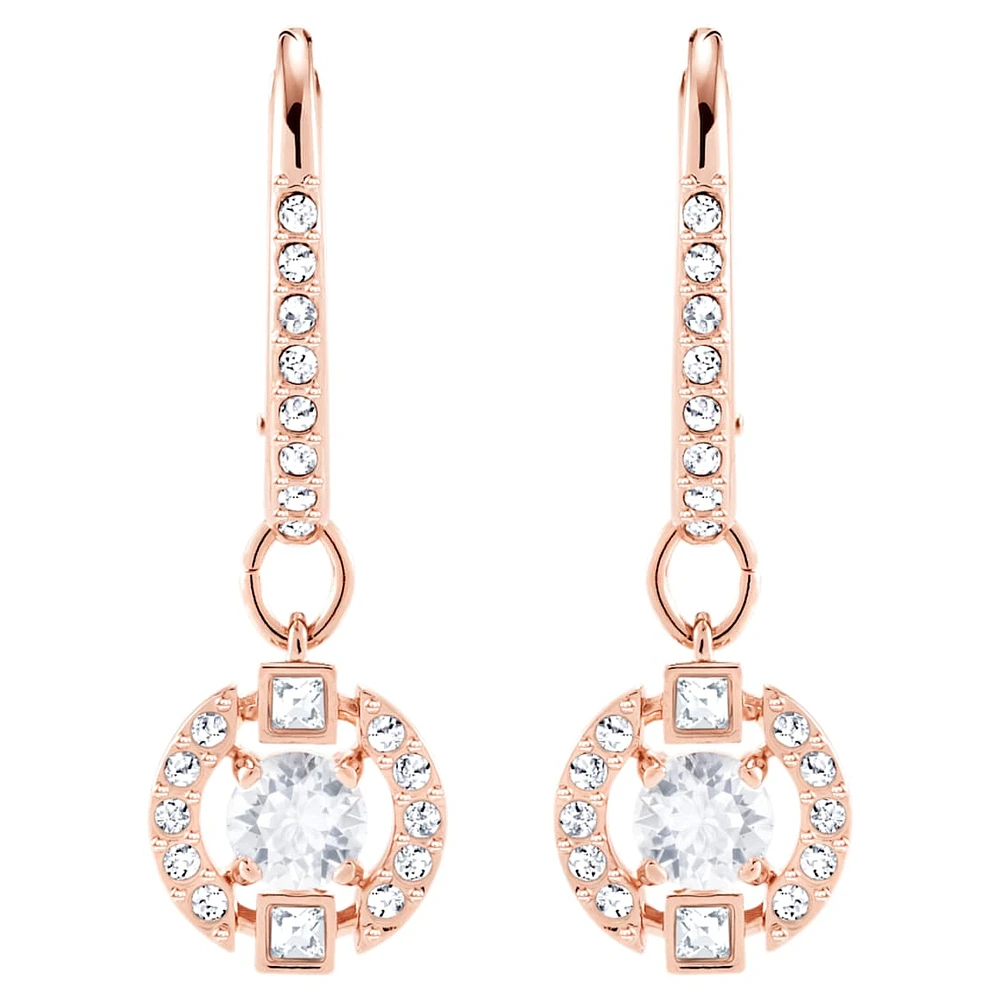 Swarovski Sparkling Dance drop earrings, Round cut, Pavé, White, Rose gold-tone plated by SWAROVSKI