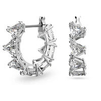 Ortyx hoop earrings, Triangle cut, Small, White, Rhodium plated by SWAROVSKI